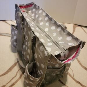 Thirty-One Gray and White Polka Dot Baby Bag